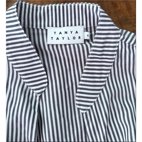 EUC Tanya Taylor Pinstripes Striped V Neckline Bell Sleeves Blouse Top 4 - Picture 3 of 7